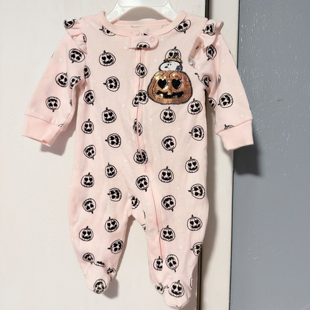 Peanuts Pink Halloween Pumpkin Kids Footie